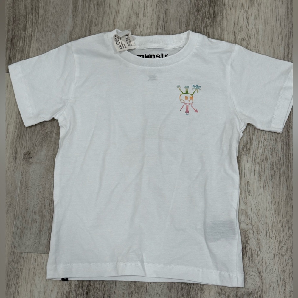 Mnster Kids White Tee with Colorful skull and palm tree design NWT